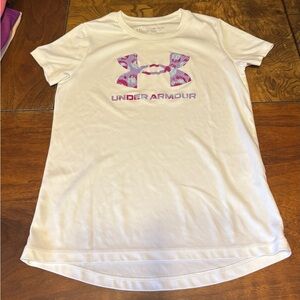 Under Armour Kids White T-Shirt with Pink Logo